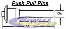 Push Pull Pins Button Head 1/2" Diameter, 1.000 Grip, Overall Length 2.650"